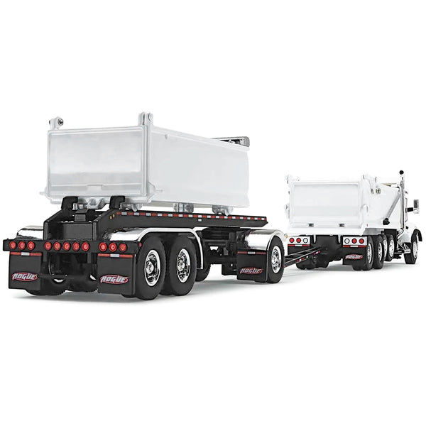 Kenworth T880 Quad-Axle Dump Truck and Rogue Transfer Tandem-Axle Dump Trailer Viper White 1/64 Diecast Model by DCP/First Gear