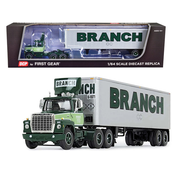 Ford LT-9000 Day Cab with Vintage 40' Dry Goods Tandem-Axle Trailer Green "Branch Motor Express" 1/64 Diecast Model by DCP/First Gear