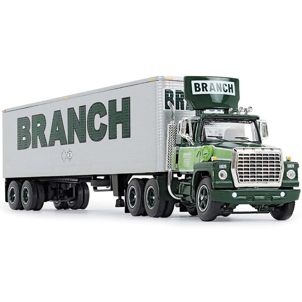 Ford LT-9000 Day Cab with Vintage 40' Dry Goods Tandem-Axle Trailer Green "Branch Motor Express" 1/64 Diecast Model by DCP/First Gear