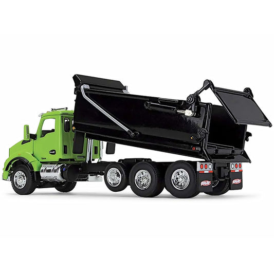 Kenworth T880 Day Cab with Rogue Transfer Dump Body Truck Lime Green and Black 1/64 Diecast Model by DCP/First Gear