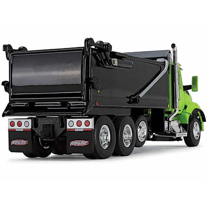 Kenworth T880 Day Cab with Rogue Transfer Dump Body Truck Lime Green and Black 1/64 Diecast Model by DCP/First Gear