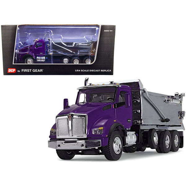 Kenworth T880 Day Cab with Rogue Transfer Dump Body Truck Purple and Chrome 1/64 Diecast Model by DCP/First Gear