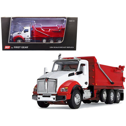 Kenworth T880 Day Cab with Rogue Transfer Dump Body Truck White and Viper Red 1/64 Diecast Model by DCP/First Gear