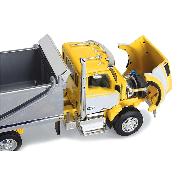 Kenworth T880 Day Cab with Rogue Transfer Dump Body Truck Yellow with White and Chrome 1/64 Diecast Model by DCP/First Gear