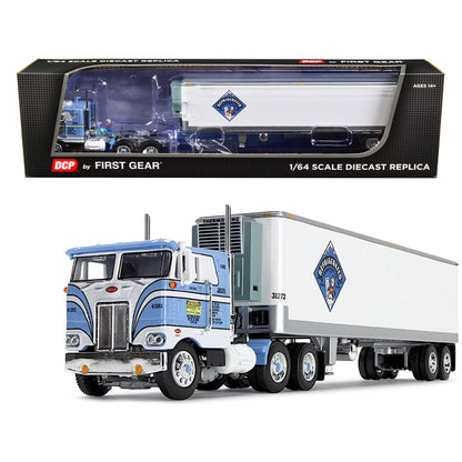 Peterbilt 352 COE 86" Sleeper and 40' Vintage Refrigerated Trailer "Refrigerated Transport Co." Light Blue and White "Fallen Flag" Series 1/64 Diecast Model by DCP/First Gear