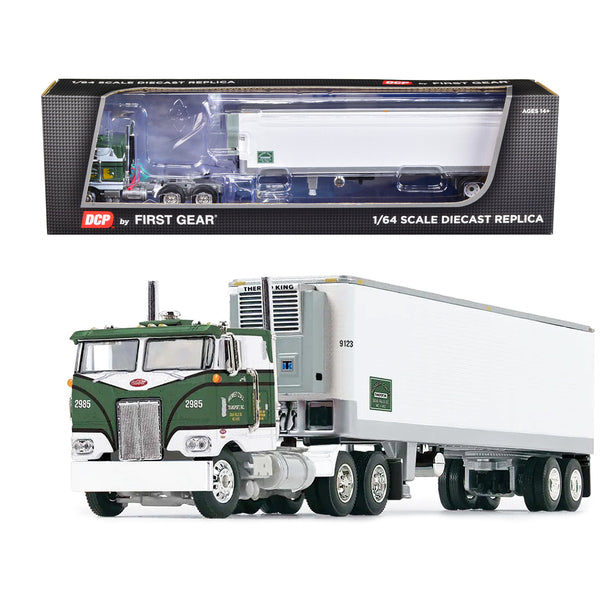 Peterbilt 352 COE 86" Sleeper and 40' Vintage Refrigerated Trailer Green with Graphics "Midwest Coast Transport" "Fallen Flag" Series 1/64 Diecast Model by DCP/First Gear