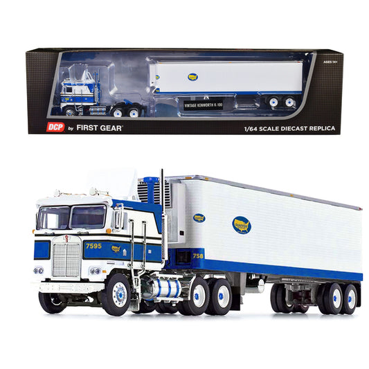 Kenworth K100 COE Flat Top with Vintage Air Foil and 40' Vintage Refrigerated Trailer Blue and White "Shaffer Trucking" 1/64 Diecast Model by DCP/First Gear