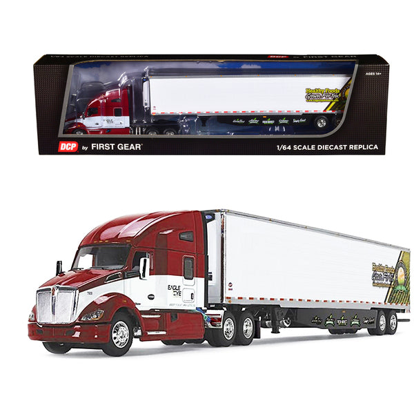 Kenworth T680 with 78" High-Roof Sleeper and 53' Ribbed Utility Refrigerated Trailer "Eagle Eye Produce" Red and White 1/64 Diecast Model by DCP/First Gear