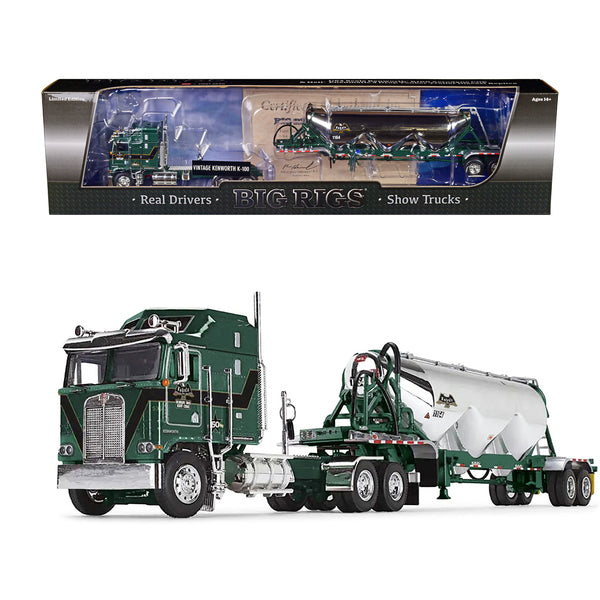 Kenworth K100 Aerodyne COE with Heil Pneumatic 3 Drop Tanker Trailer "Kuhnle Bros." Green Metallic with Black Stripes "Big Rigs" Series 1/64 Diecast Model by DCP/First Gear