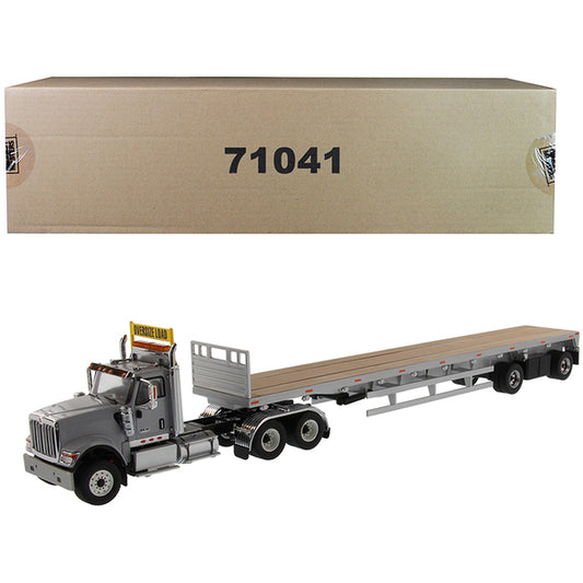 International HX520 Tandem Tractor Light Gray with 53' Flat Bed Trailer "Transport Series" 1/50 Diecast Model by Diecast Masters