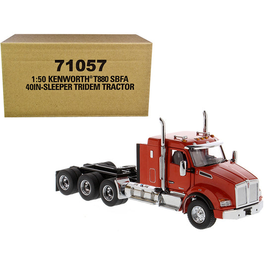 Kenworth T880 SBFA 40" Sleeper Cab Tridem Truck Tractor Orange 1/50 Diecast Model by Diecast Masters