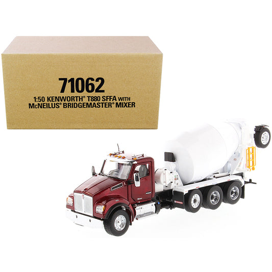 Kenworth T880 SFFA with McNeilus Bridgemaster Mixer Truck Radiant Red and White 1/50 Diecast Model by Diecast Masters