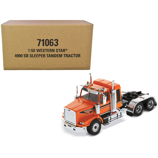 Western Star 4900 SB Tandem Sleeper Cab Truck Tractor Orange with Black Stripes "Transport Series" 1/50 Diecast Model by Diecast Masters