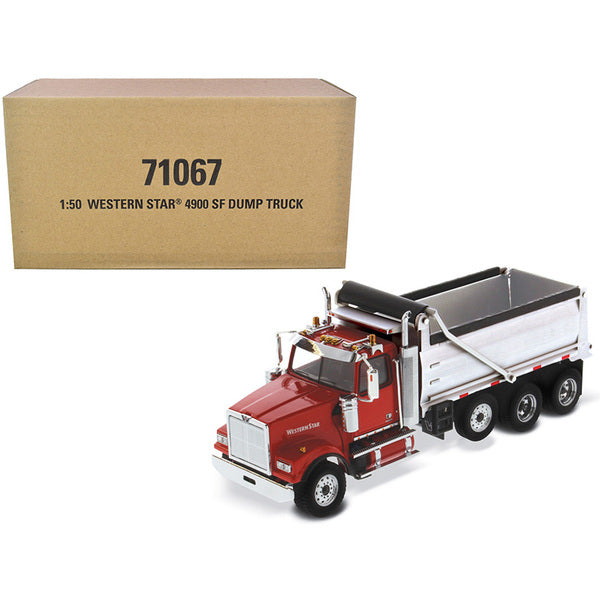 Western Star 4900 SF Dump Truck Red and Silver 1/50 Diecast Model by Diecast Masters