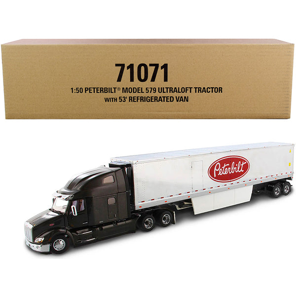 Peterbilt 579 UltraLoft Truck Tractor with 53' Refrigerated Van Legendary Black and Chrome "Transport Series" 1/50 Diecast Model by Diecast Masters