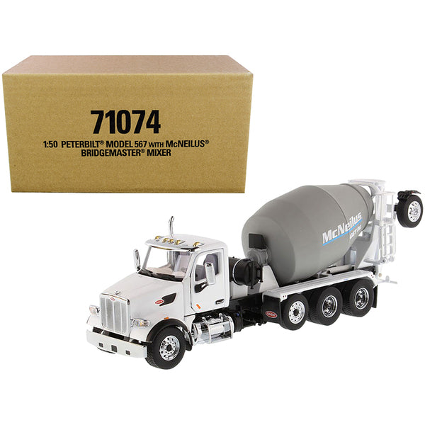 Peterbilt 567 with McNeilus Bridgemaster Mixer White and Gray 1/50 Diecast Model by Diecast Masters