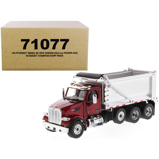 Peterbilt 567 SFFA Tandem Axle with Pusher Axle OX Stampede Dump Truck Red and Chrome "Transport Series" 1/50 Diecast Model by Diecast Masters