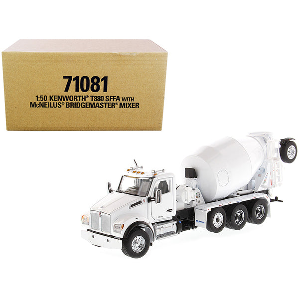 Kenworth T880 SFFA with McNeilus Bridgemaster Concrete Mixer White "Transport Series" 1/50 Diecast Model by Diecast Masters