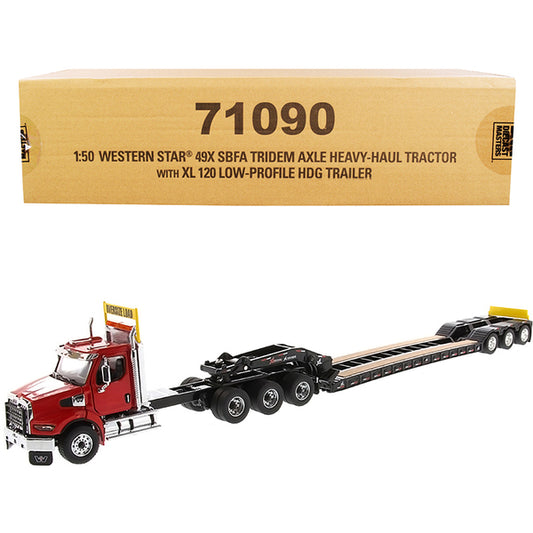 Western Star 49X SBFA Tridem Axle Heavy-Haul Tractor with XL 120 Low-Profile HDG Trailer Red and Black "Transport Series" 1/50 Diecast Model by Diecast Masters