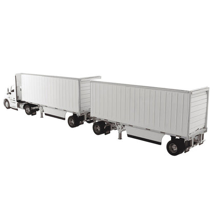 Peterbilt 579 Single Axle Day Cab with Two Wabash 28' Pup Trailers White "Transport Series" 1/50 Diecast Model by Diecast Masters