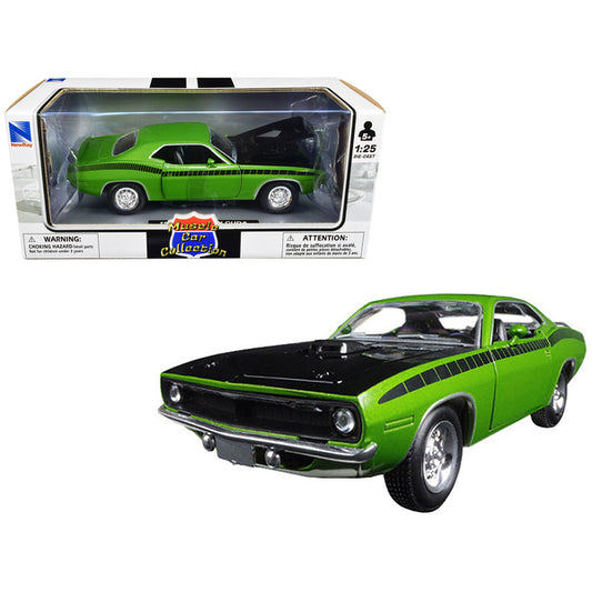 1970 Plymouth Barracuda Green with Black Hood and Stripes "Muscle Car Collection" 1/25 Diecast Model Car by New Ray