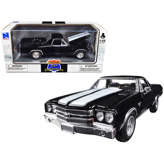 1970 Chevrolet El Camino SS Black with White Stripes "Muscle Car Collection" 1/25 Diecast Model Car by New Ray