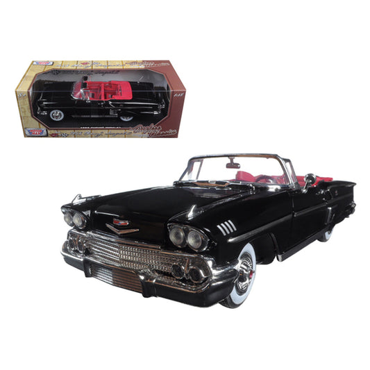 1958 Chevrolet Impala Convertible Black with Red Interior "Timeless Classics" 1/18  Diecast Model Car by Motormax