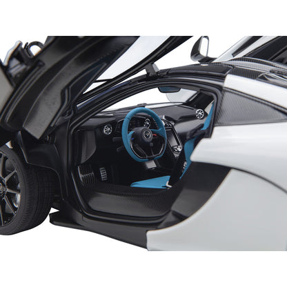 McLaren P1 Alaskan Diamond White with Blue and Black Interior 1/18 Model Car by Autoart