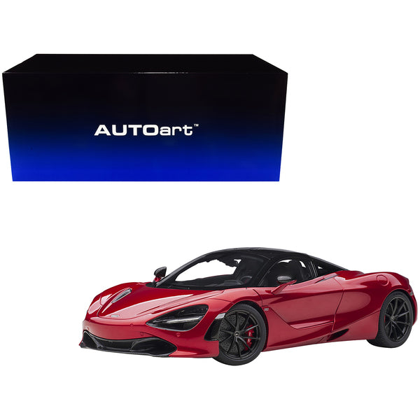 Mclaren 720S Memphis Red Metallic with Black Top and Carbon Accents 1/18 Model Car by Autoart