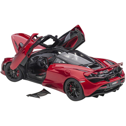 Mclaren 720S Memphis Red Metallic with Black Top and Carbon Accents 1/18 Model Car by Autoart