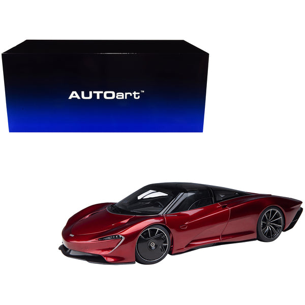 McLaren Speedtail Volcano Red Metallic with Black Top and Suitcase Accessories 1/18 Model Car by Autoart