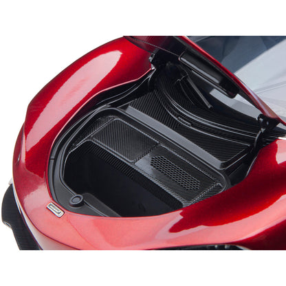 McLaren Speedtail Volcano Red Metallic with Black Top and Suitcase Accessories 1/18 Model Car by Autoart