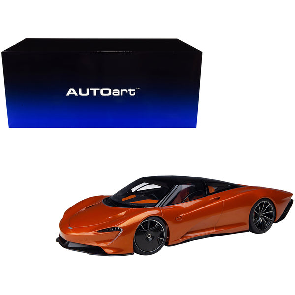 McLaren Speedtail Volcano Orange Metallic with Black Top and Suitcase Accessories 1/18 Model Car by Autoart