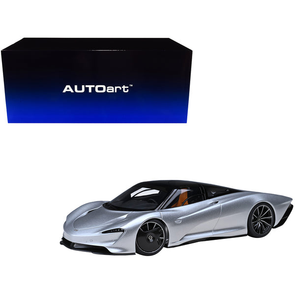 McLaren Speedtail Supernova Silver Metallic with Black Top and Suitcase Accessories 1/18 Model Car by Autoart