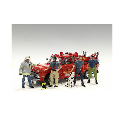 "Firefighters" 6 piece Figure Set (4 Males 1 Dog 1 Accessory) for 1/18 Scale Models by American Diorama