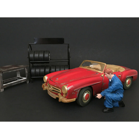 Mechanic Tony Inflating Tire Figurine for 1/18 Scale Models by American Diorama