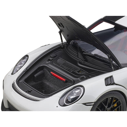 Porsche 911 (991.2) GT2 RS Weissach Package White with Carbon Stripes 1/18 Model Car by Autoart