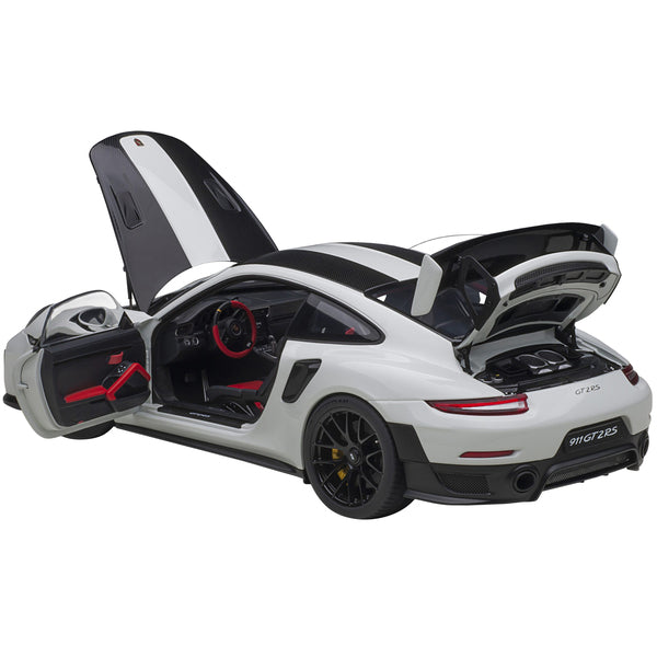 Porsche 911 (991.2) GT2 RS Weissach Package White with Carbon Stripes 1/18 Model Car by Autoart