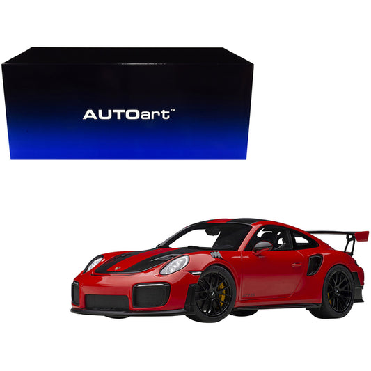 Porsche 911 (991.2) GT2 RS Weissach Package Guards Red with Carbon Stripes 1/18 Model Car by Autoart