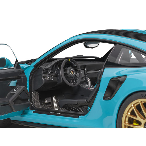 Porsche 911 (991.2) GT2 RS Weissach Package Miami Blue with Carbon Stripes 1/18 Model Car by Autoart