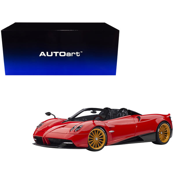 Pagani Huayra Roadster Rosso Monza Red and Carbon with Luggage Set 1/18 Model Car by Autoart