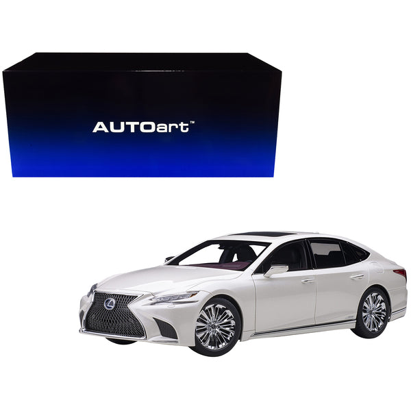 Lexus LS500h Sonic White Metallic with Crimson and Black Interior 1/18 Model Car by Autoart