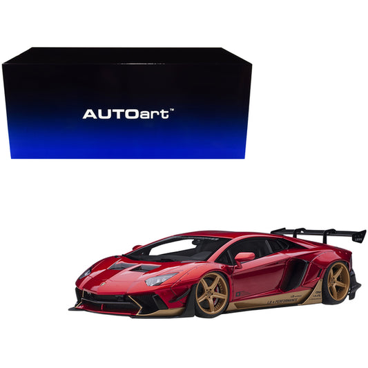 Lamborghini Aventador Liberty Walk LB-Works Hyper Red Metallic with Gold Accents Limited Edition 1/18 Model Car by Autoart