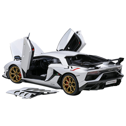 Lamborghini Aventador SVJ Bianco Asopo Pearl White with Gold Wheels 1/18 Model Car by Autoart