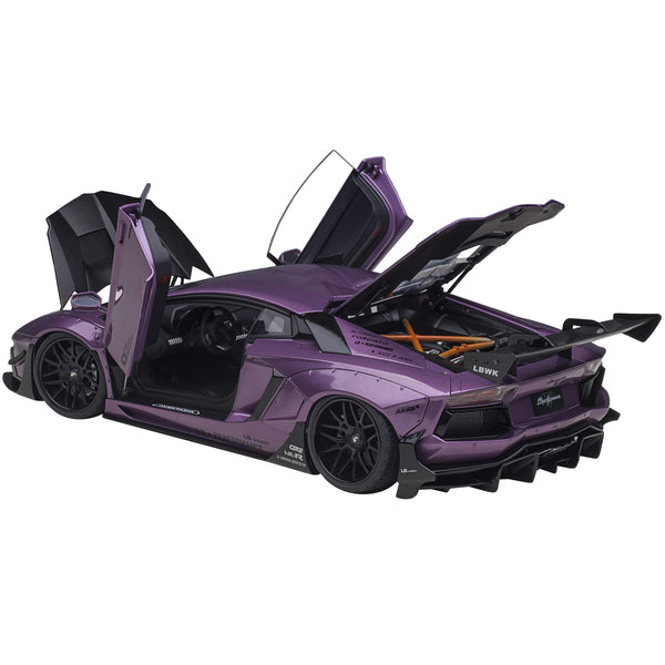 Lamborghini Aventador Liberty Walk LB-Works Viola SE30 Purple Metallic with Carbon Hood Limited Edition 1/18 Model Car by Autoart