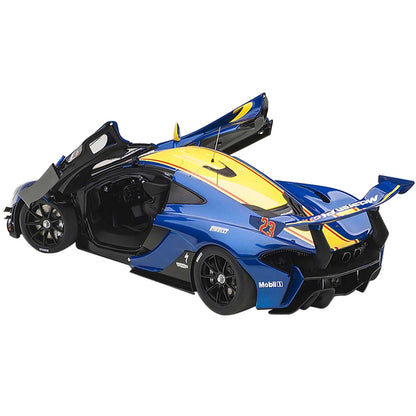 Mclaren P1 GTR #23 Metallic Blue with Yellow Stripe 1/18 Model Car by Autoart