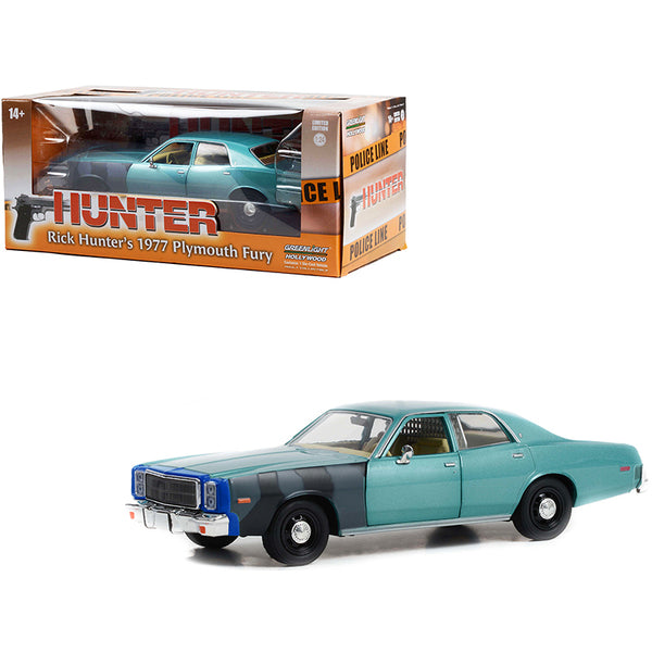 1977 Plymouth Fury Unrestored Turquoise Metallic (Sergeant Rick Hunter's) "Hunter" (1984-1991) TV Series "Hollywood Series" 1/24 Diecast Model Car by Greenlight