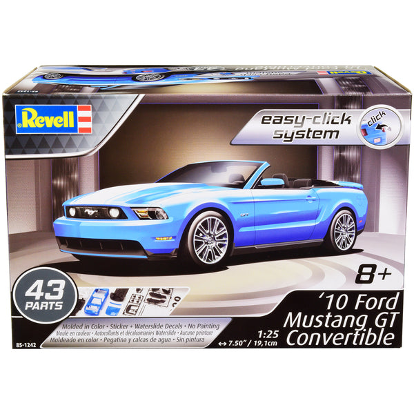 Level 2 Easy-Click 2010 Ford Mustang GT Convertible Blue 1/25 Scale Model by Revell