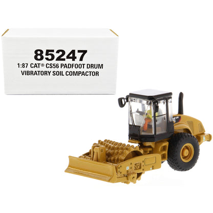 CAT Caterpillar CS56 Padfoot Drum Vibratory Soil Compactor with Operator "High Line" Series 1/87 (HO) Scale Diecast Model by Diecast Masters