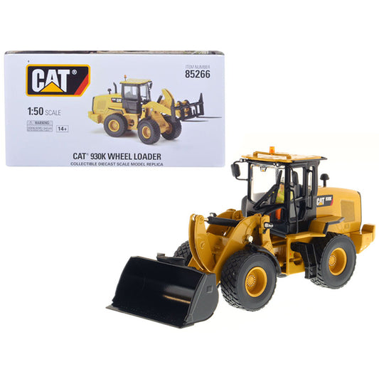 CAT Caterpillar 930K Wheel Loader with Interchangeable Work Tools: Bucket and Fork and Operator "High Line Series" 1/50 Diecast Model by Diecast Masters